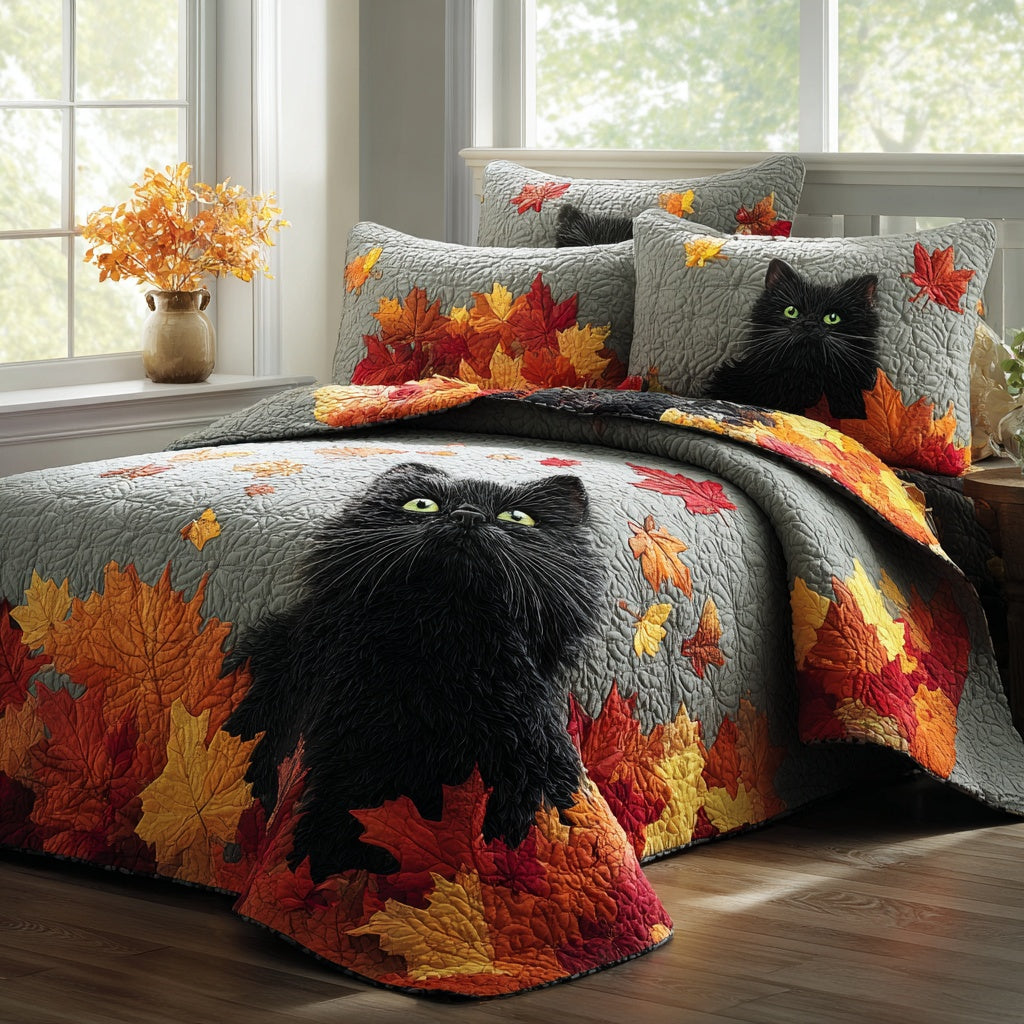 Gothic Cat Harvest 3-Piece Quilted Bedding Set NCU0VL3658